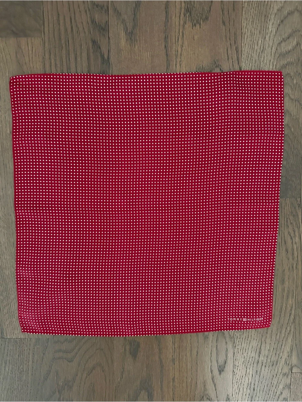 Tommy Hilfiger Polka Dot Print Silk Small Square Scarf in Red and White 13